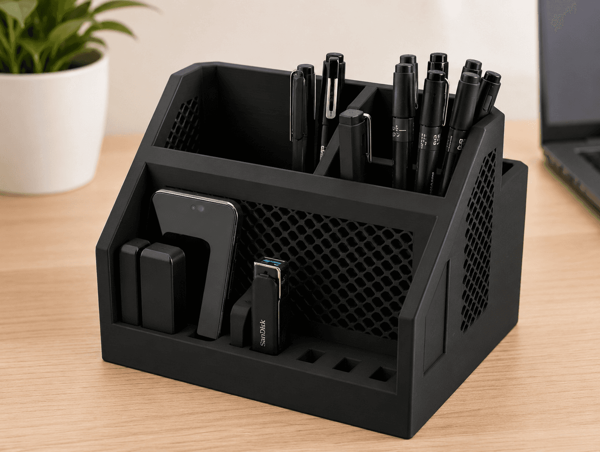 3D Printed Multi-Purpose Desk Organizer – Pen Holder, Mobile Stand & Stationery Organizer